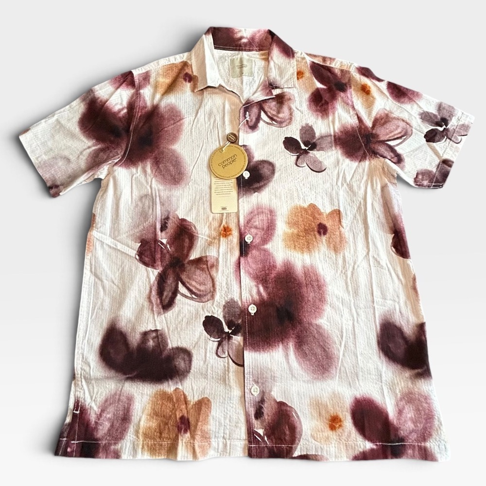 Common People Mens Floral Seersucker Short Sleeve Button Down Shirt Medium NWT